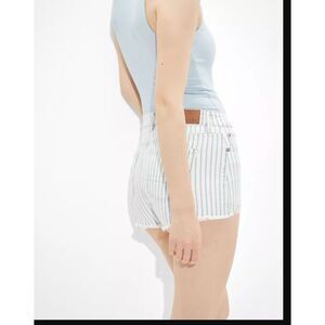 AE High Waisted White and Blue Striped Denim Short Short size 10 EUC